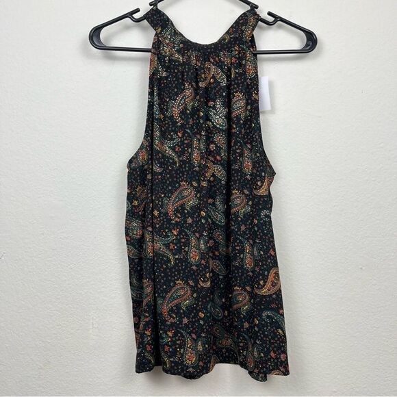 J. Crew Paisley Metallic Print Black Tie Neck Sleeveless Blouse Top- Size 2 NWTs - Picture 2 of 7